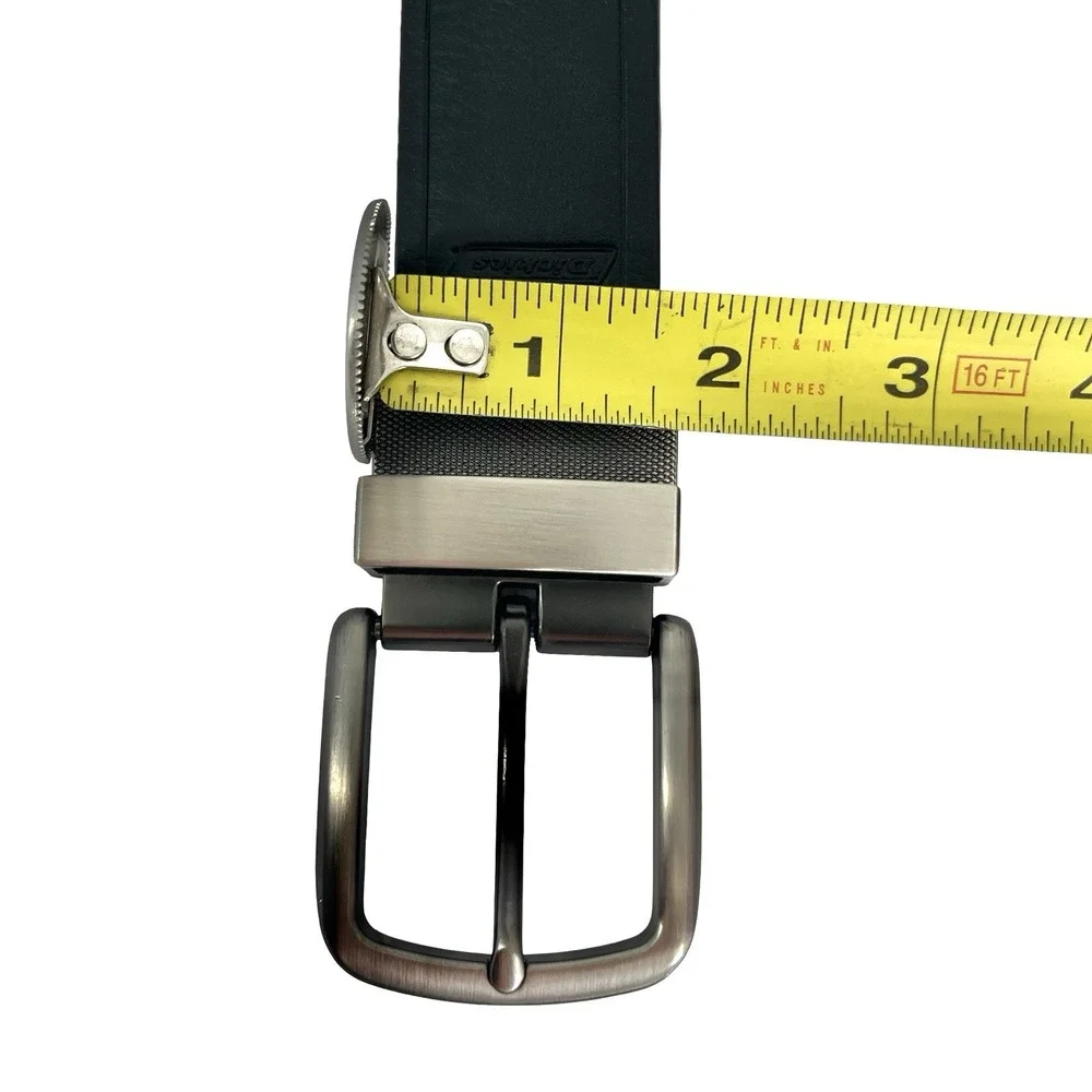 Dickies Reversible Men's Leather Black-Brown Belt Brushed Silver Buckle Size 42